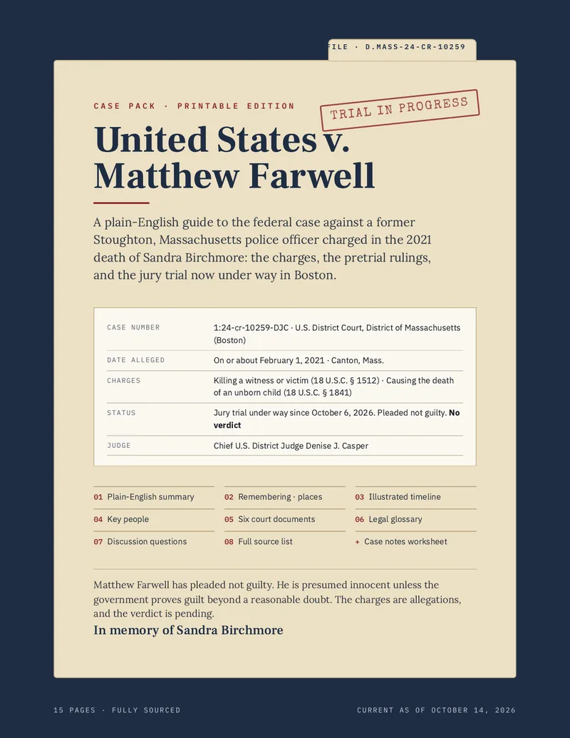 Cover page of the United States v. Matthew Farwell case pack
