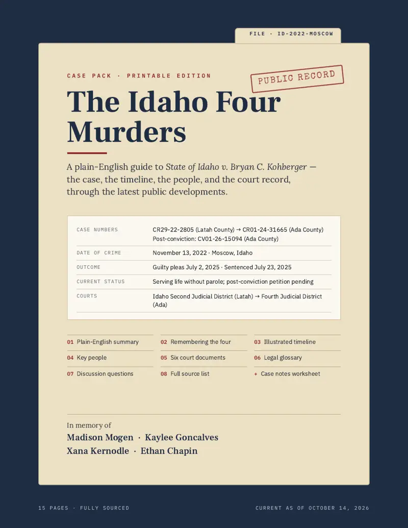 Cover page of the The Idaho Four Murders case pack
