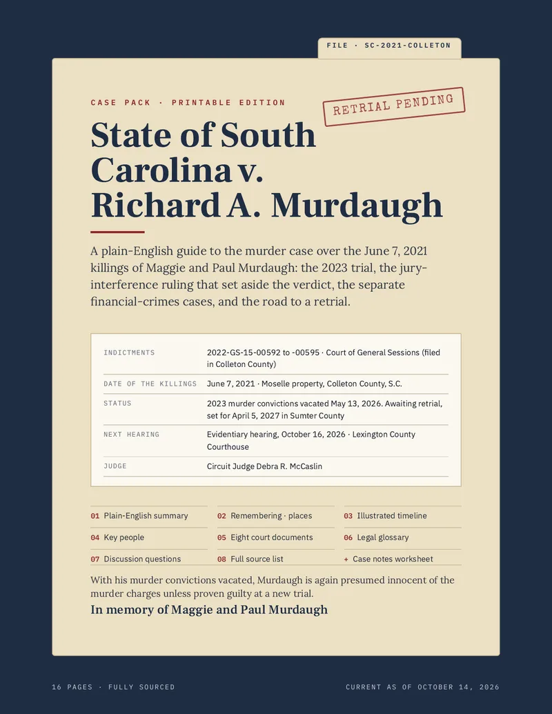 Cover page of the State of South Carolina v. Richard A. Murdaugh case pack