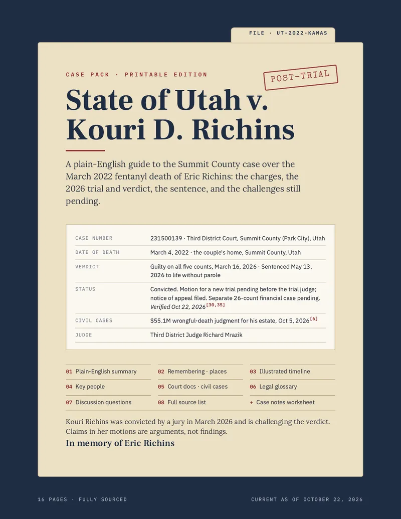 Cover page of the State of Utah v. Kouri Darden Richins case pack