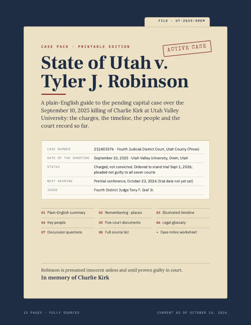 Cover page of the State of Utah v. Tyler J. Robinson case pack