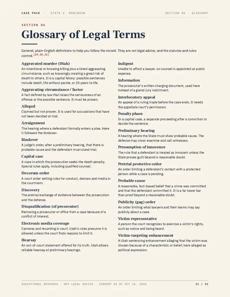 Robinson pack, page 11: Glossary of legal terms